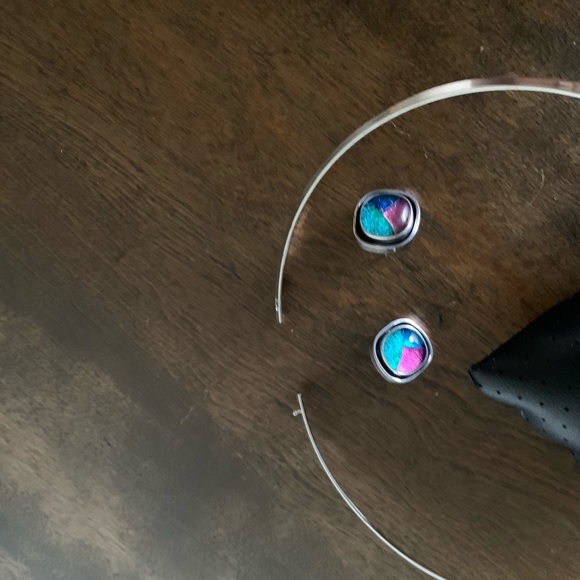 925 MEXICO STERLING S.CHOKER STONE PENDANT & EARRINGS - Picture 11 of 15